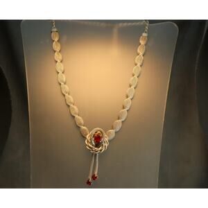 Vintage Rhinestone Chainmail Mesh Necklace Red